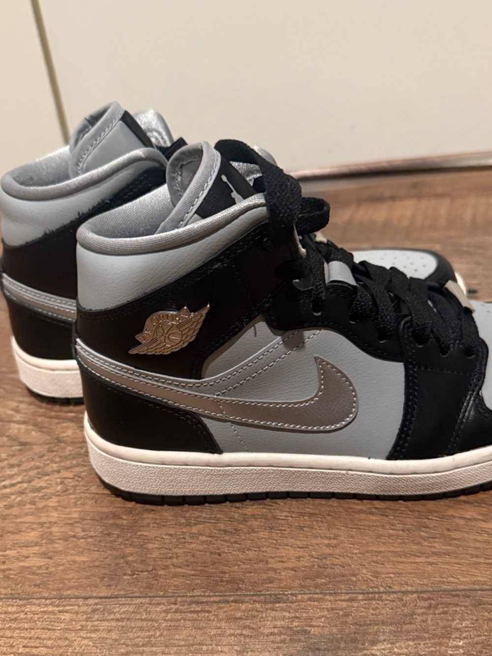 Nike Air Jordan 1 Mid Black and Silver Sneakers - Worn Once!